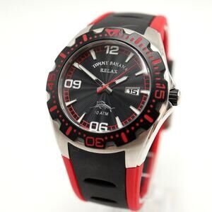 Tommy Bahama Relax Beach Cruiser Black Red Diver 43mm Watch TB1146 w New Battery